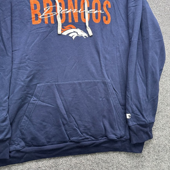 Starter Denver Broncos Hoodie Men's XXL Navy Blue Pullover Sweatshirt - Picture 13 of 14